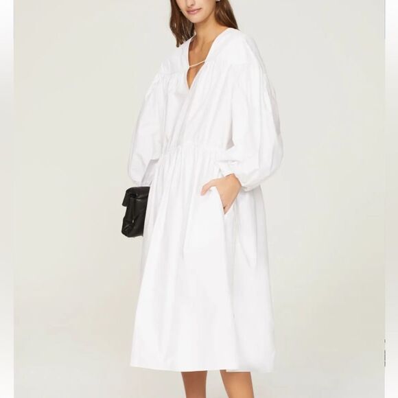☀️ 🤍 ROSETTA GETTY 🤍 White Poplin Balloon Sleeve Midi Dress   | Size L - Picture 1 of 11